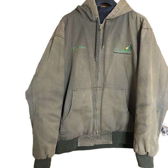 Vtg Dunbrooke Jacket Canvas Quilted Hooded John Deere Workwear Mens Sz XL Brown - Picture 1 of 13